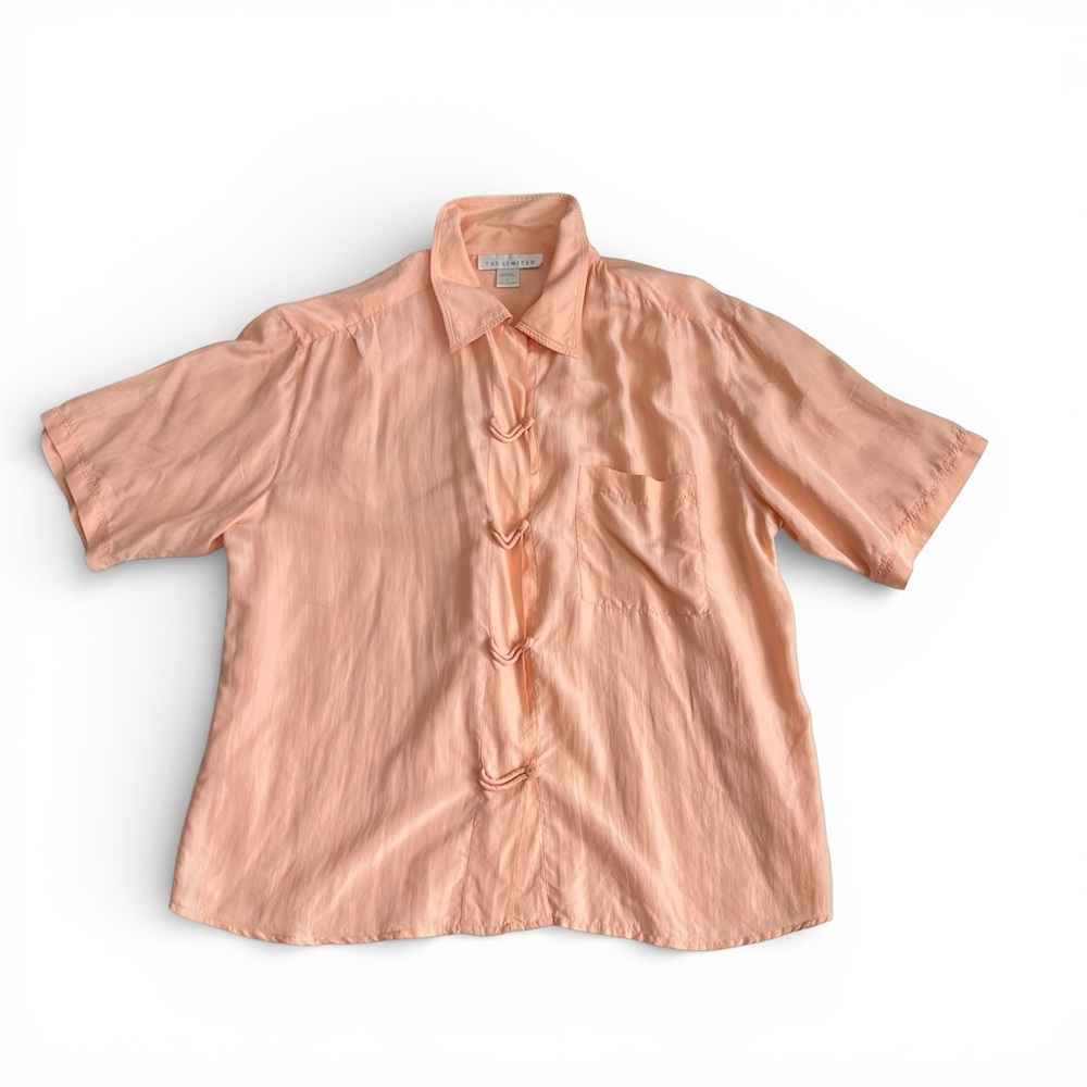 Vintage 90s The Limited Silk Shirt Button Up Blouse Collared Coral L